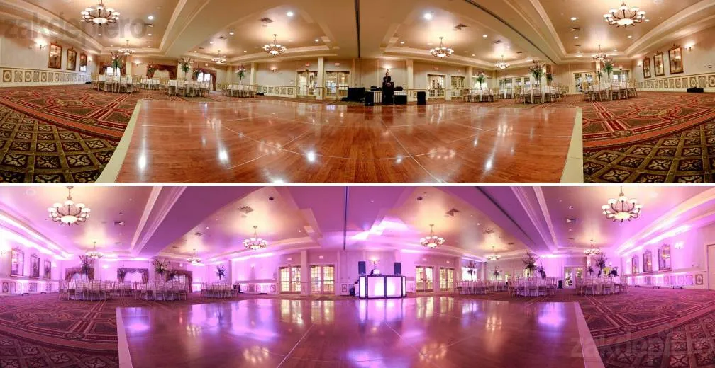 Wedding uplighting before and after at reception