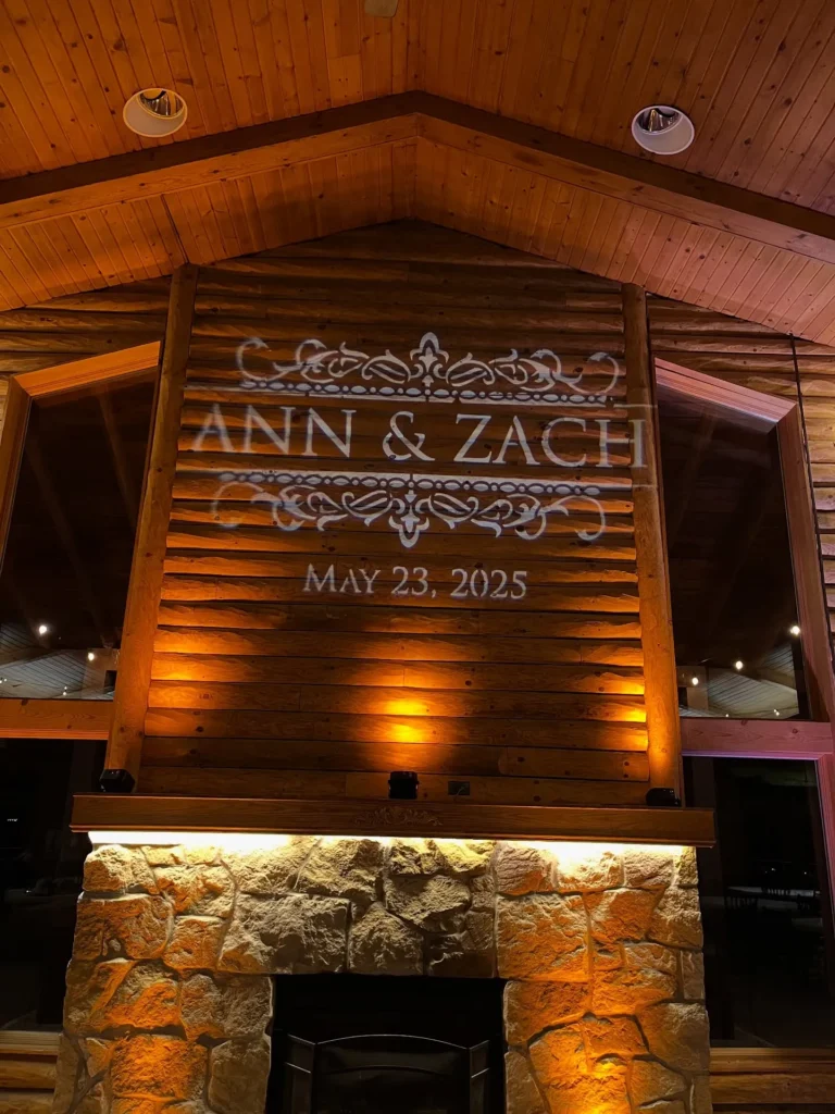 wedding reception monogram and name lighting from Premier Wedding DJ